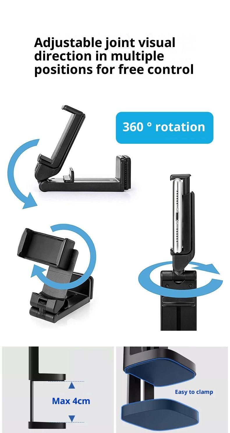 Cross-Border Travel Folding Portable Desktop 360 Rotating Multi-Function Clip Telescopic Mobile Phone Stand_voghion.com