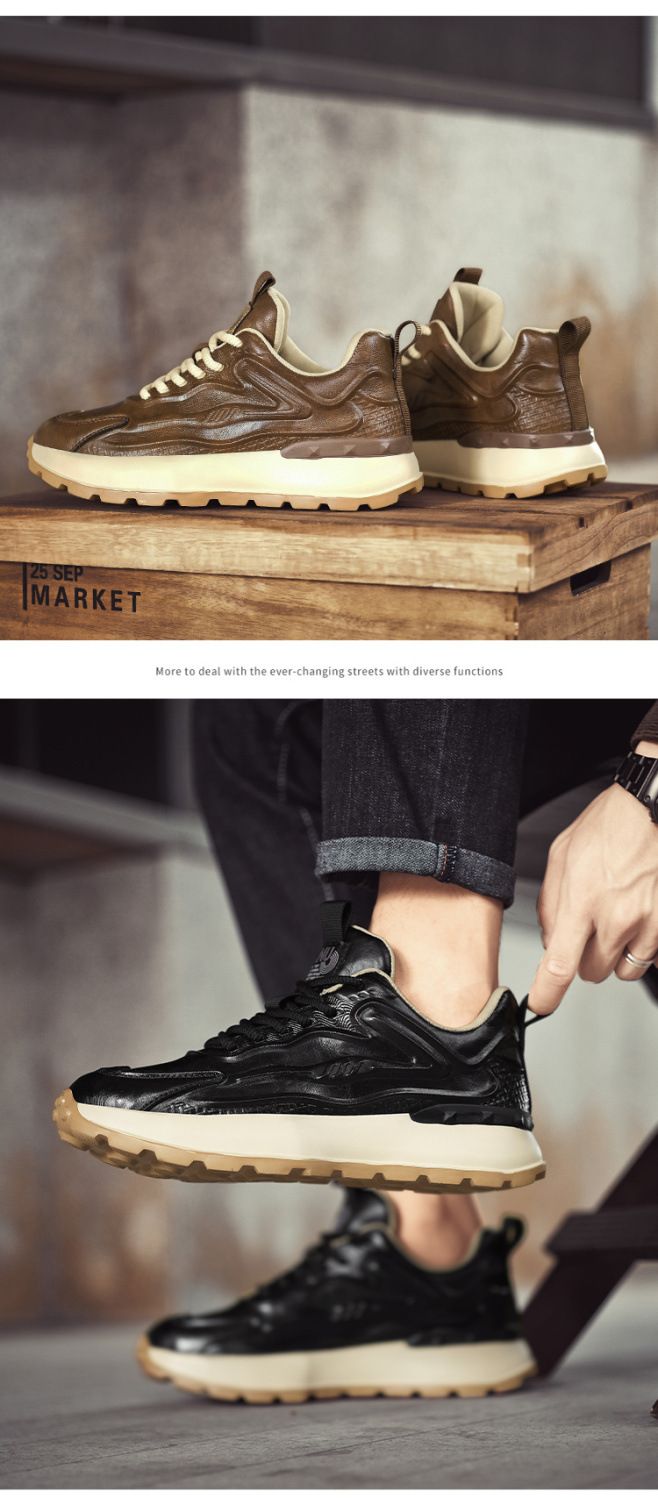Scarpe sportive da uomo con suola spessa in pelle nera con rialzo in altezza_voghion.com