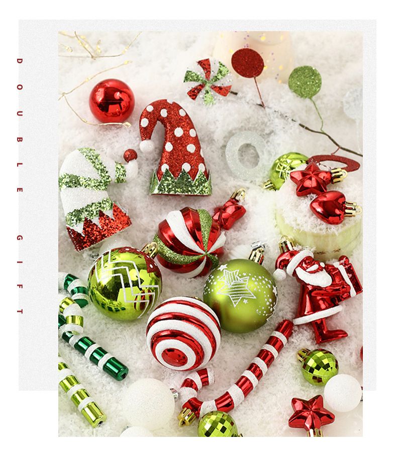 Set di ornamenti natalizi anni '50 - Palline appese dipinte di rosso, verde e bianco per decorazioni per l'albero e decorazioni per le feste._voghion.com