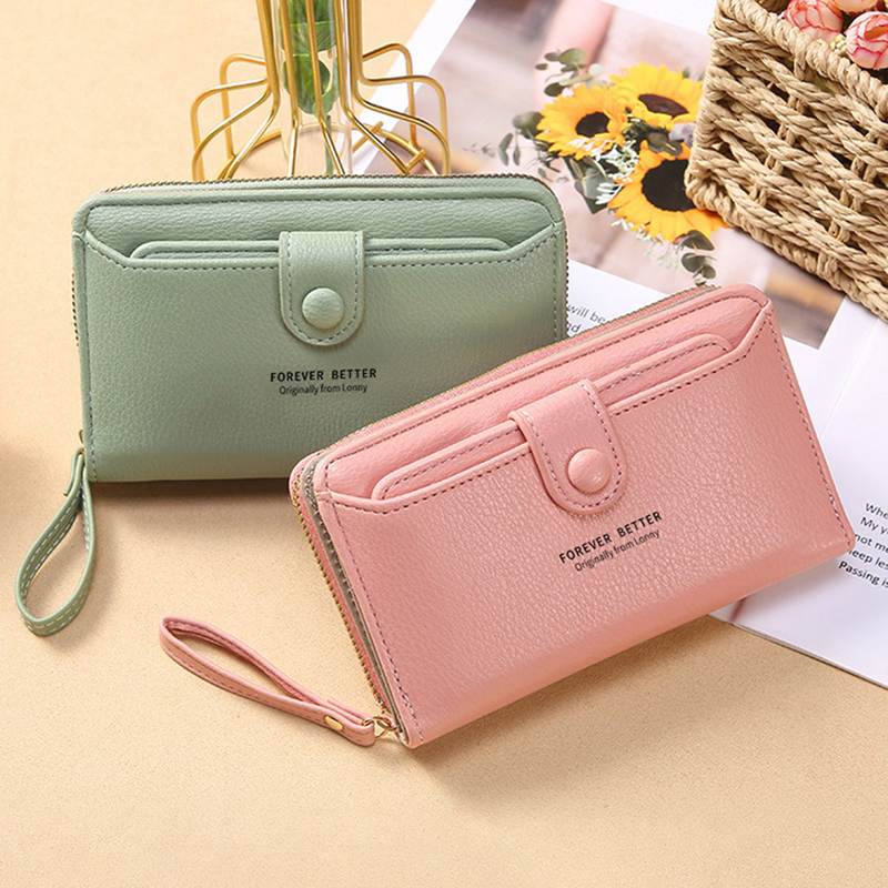 Coin Purse Smooth Zipper Press Button High Capacity Horizontal Multifunction Pocket Storage Delicate Sewing Long Fold Female Clutch Bag For Work_voghion.com