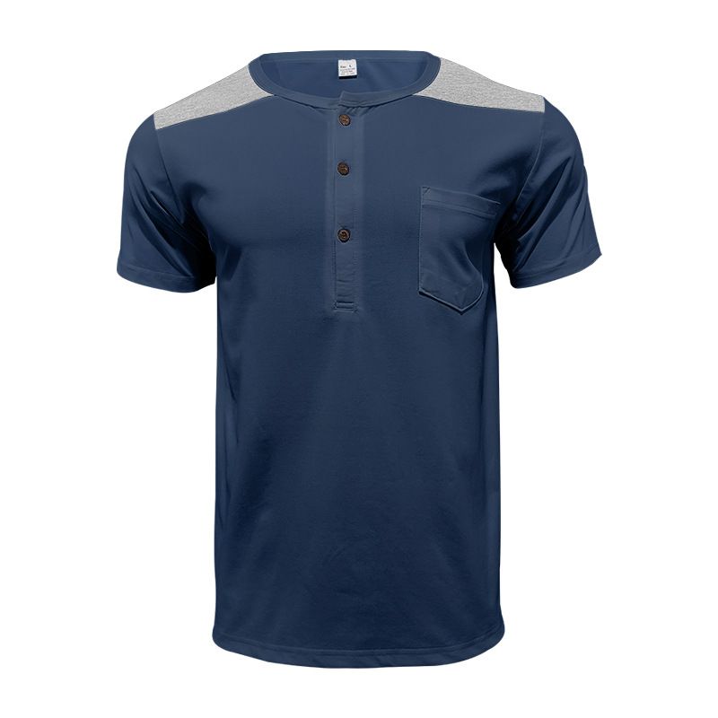 2024 Sommer Herren Button-Up T-Shirt Color Block Thin Henry Kurzarm Top für Männer_voghion.com