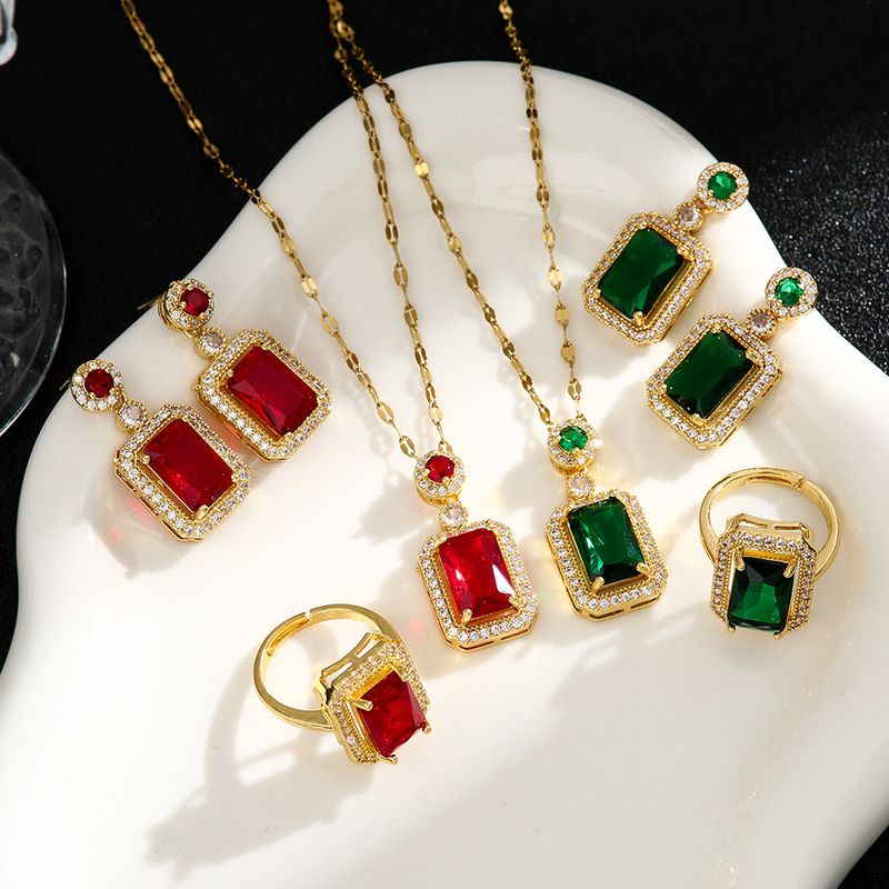 emerald zircon niche earrings pendant high end set no fading titanium steel clavicle chain jewelry_voghion.com