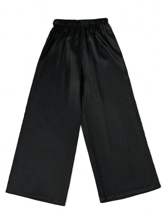 Pantaloni a gamba larga slim da donna, alla moda, con stampa completa, in jacquard, elastici in vita e larghi, stile casual._voghion.com