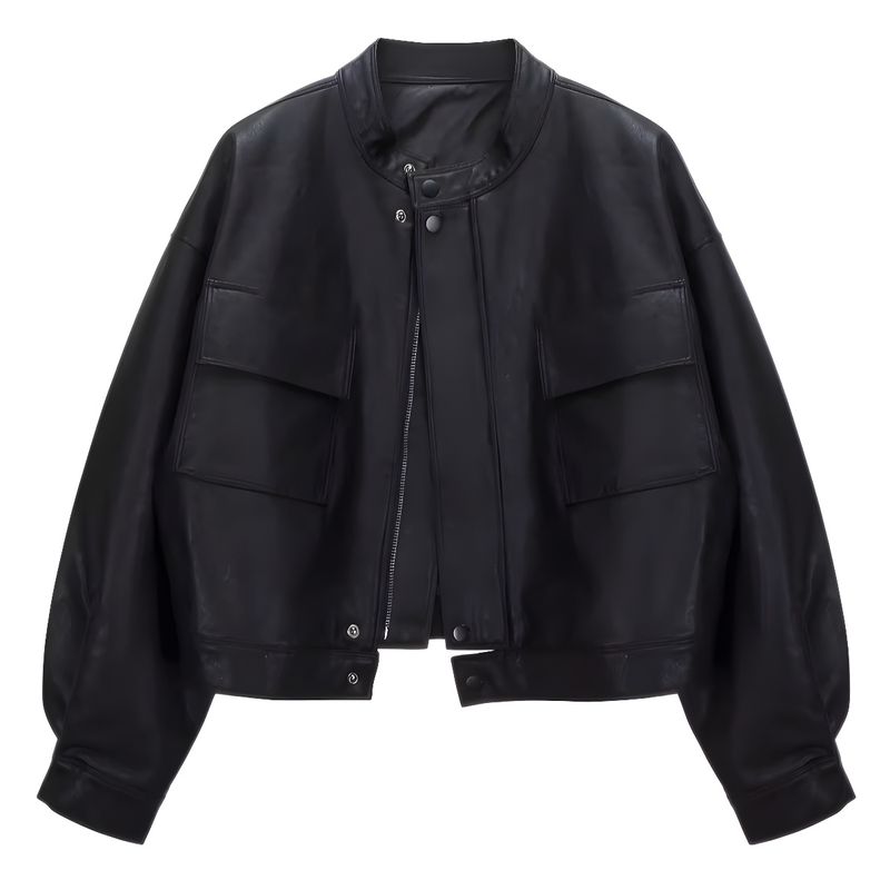 Veste courte en cuir pour femme, style coréen printemps-automne, veste ample décontractée tendance en PU, manteau de moto_voghion.com