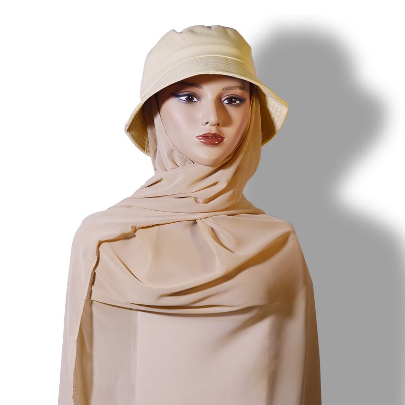 Elegant Monochrome Chiffon Scarf & Hat Set – Summer Sunshade Headwear (Solid Color Fisherman Hat & Hijab Combination, Lightweight & Stylish_voghion.com