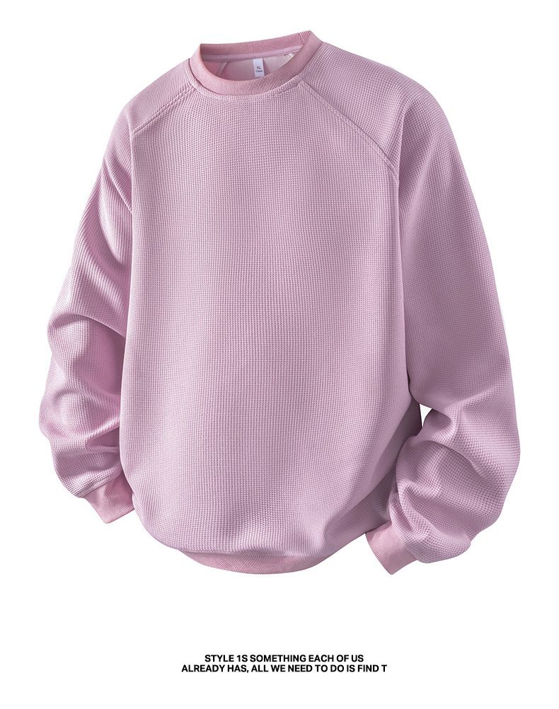 Men's Heavyweight Air Cotton Crewneck Sweatshirt - Drop Shoulder Long Sleeve T-shirt, Casual Relaxed Fit, Soft & Breathable, Multiple Colors_voghion.com