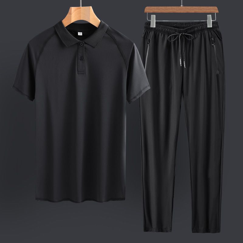 LazyZoom Comodo completo sportivo da uomo in seta ghiacciata per papà, casual a maniche corte, completo estivo per uomini di mezza età e anziani_voghion.com
