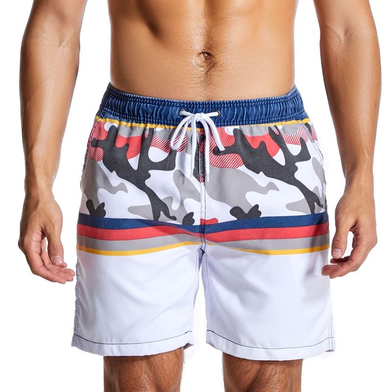 Men's Quick Drying Beach Pants, Printed Washed Fabric, Swimming Trunks, Border Casual Shorts_voghion.com