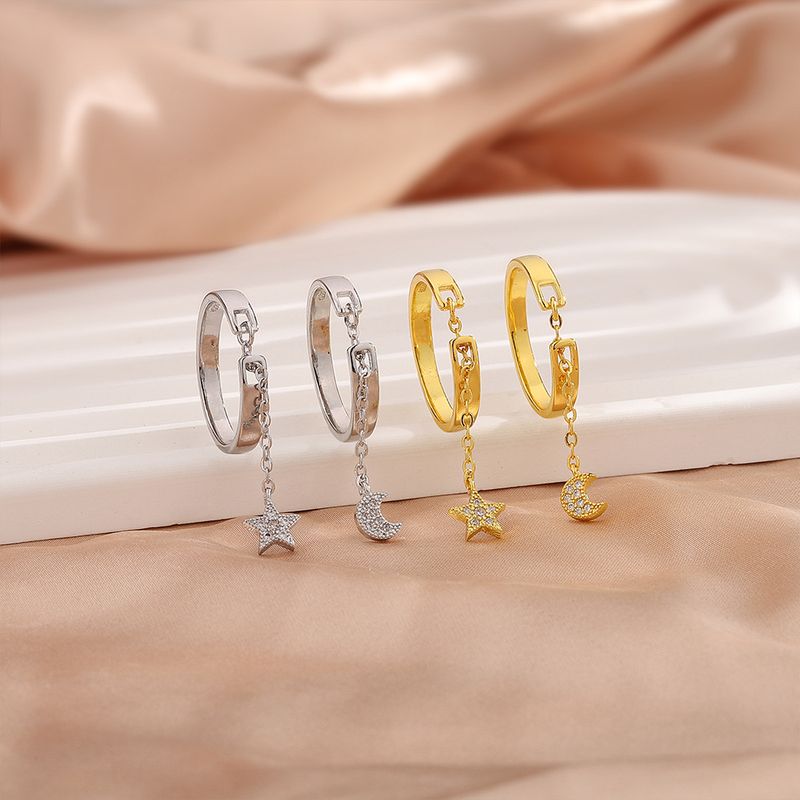 Anello a catena con stella e luna, alla moda, personalità femminile, rete rossa, anello con nappa geometrica, dito indice, moda, nuovo, femminile_voghion.com