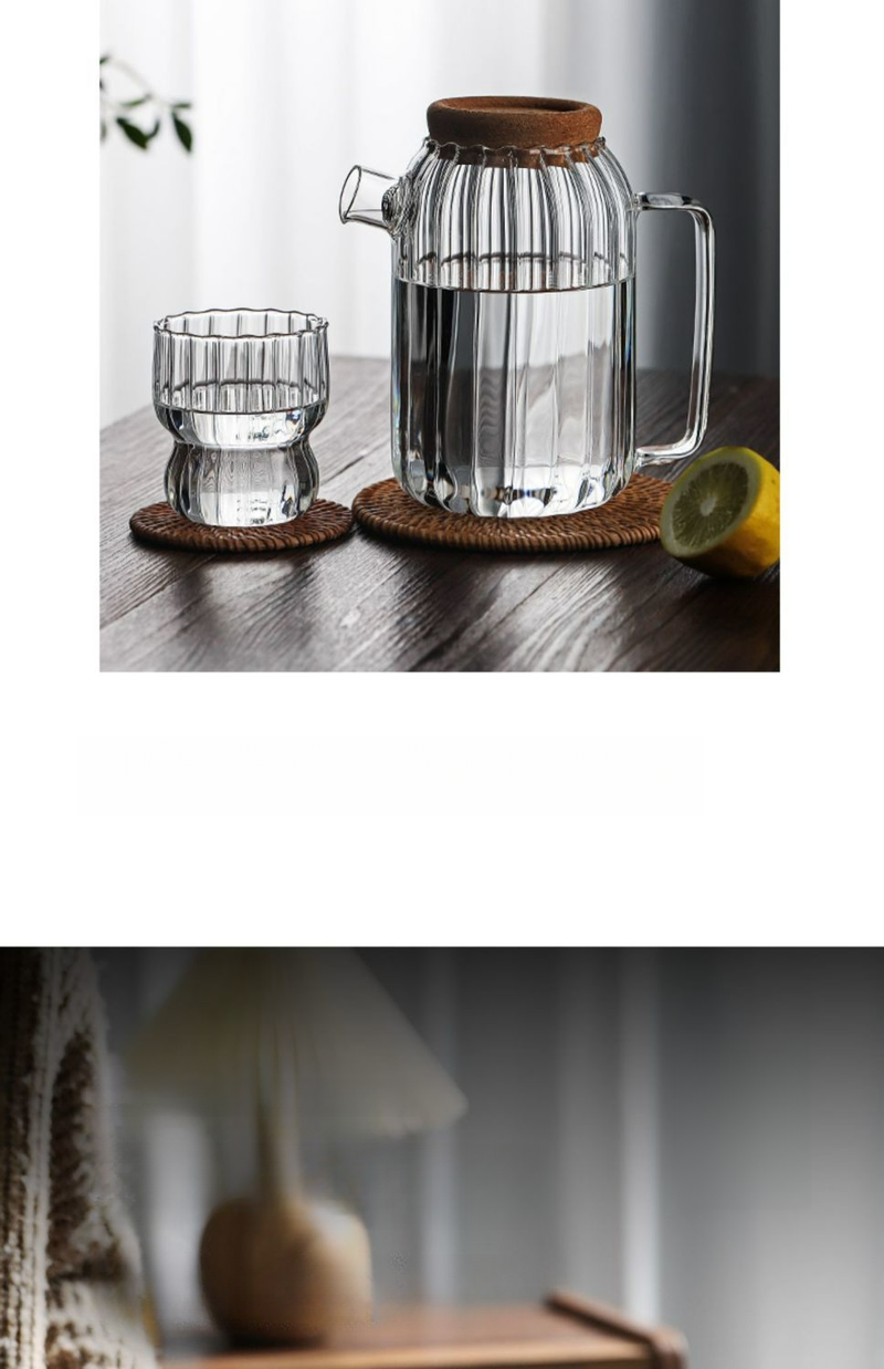Household Glass Cold Set Large Capacity Cool Boiled Water Cup High Temperature Tie Pitcher Heat Resistant Striped Teapot_voghion.com