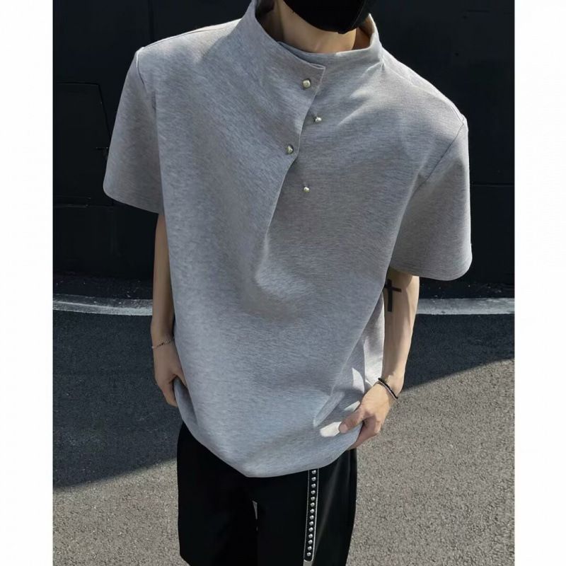 Irregular Buon Design Shor Sleeved For Men, Summer American Syle Rendy Brand, Cool And Loose Sand Up Collar_voghion.com