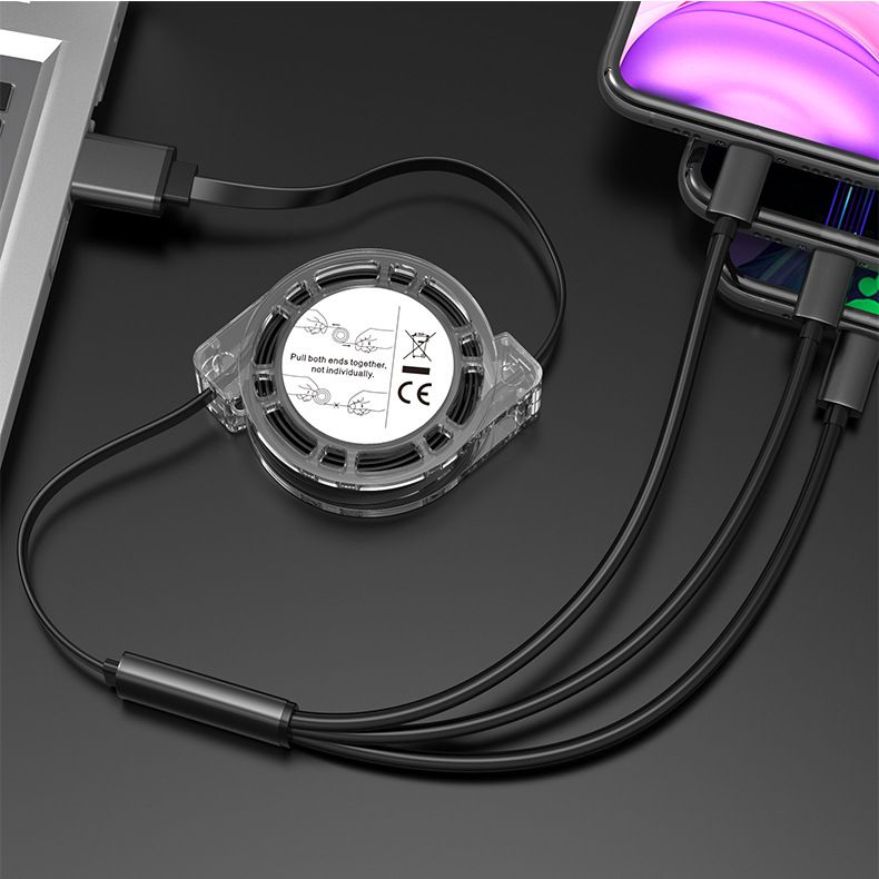 Crystal Extendable To Cable, Three In One Multifunctional Type-C Charging Data Cable_voghion.com