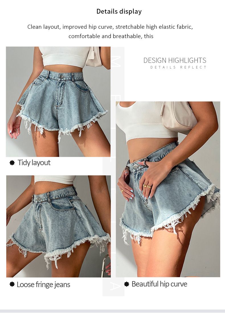 Women's Distressed Denim Shorts - High Waisted Ripped Jeans With Frayed Hem Trendy Loose Fit Summer Fashion_voghion.com