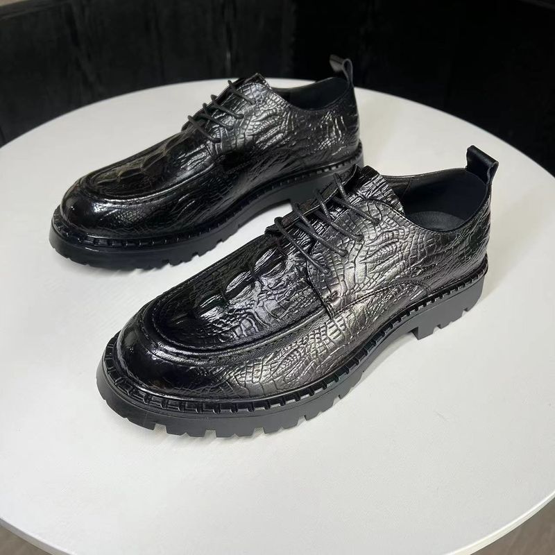 2025v Genuine Buine Caual Cowhide Emboed Crocodile Pattern Thick Sole Height Increaing Black Leather Wedding Men'_voghion.com