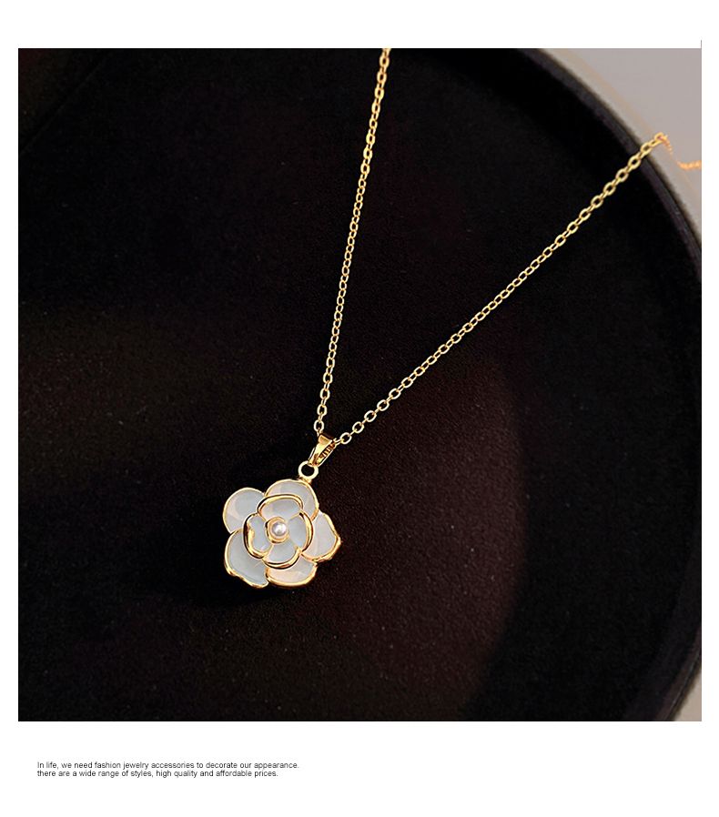 Pronta consegna francese romantico elegante bianco smalto camelia wer collana pendente 2024 accessori di gioielli di moda da donna per ragazze_voghion.com