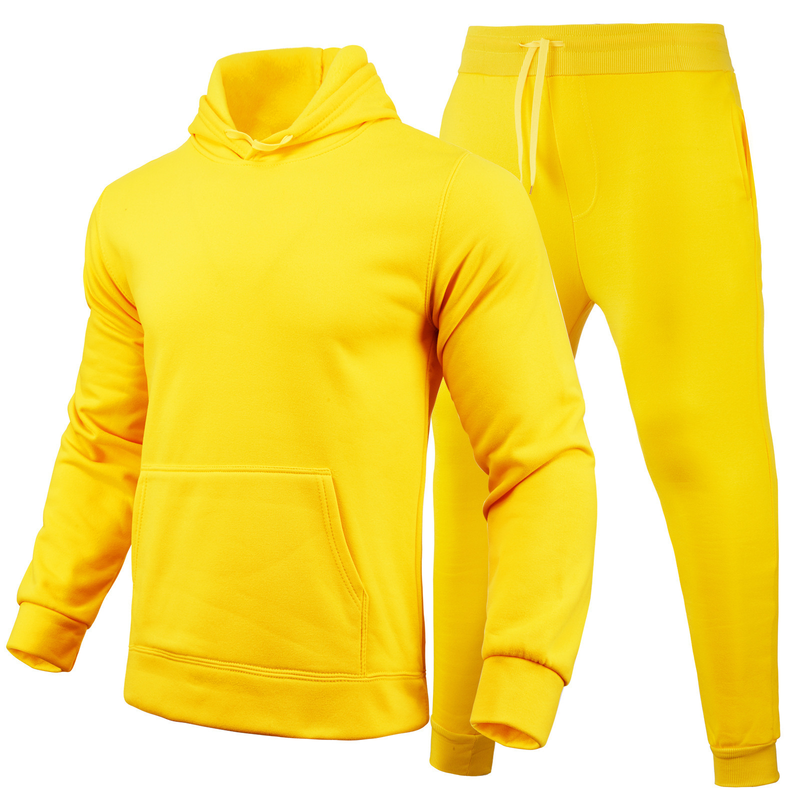 2024 autumn/winter men's women's casual European size solid color with fleece loose fitting hoodie and pants two-piece_voghion.com