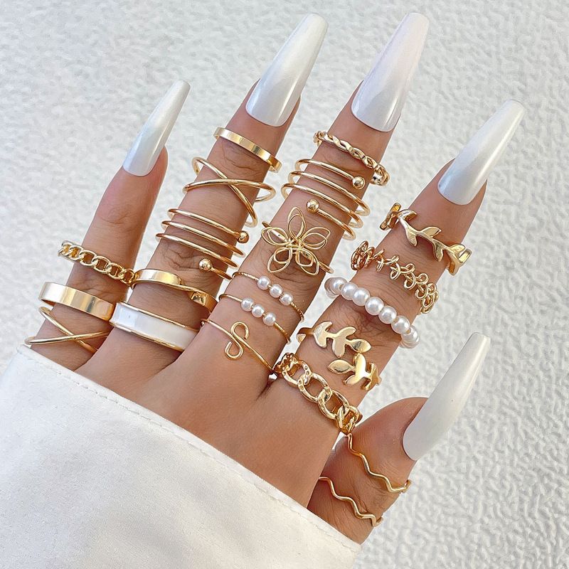 Nuevo anillo versátil de moda con forma de corazón y hoja, con personalidad geométrica, apilable, para nudillos, conjunto de varias piezas_voghion.com
