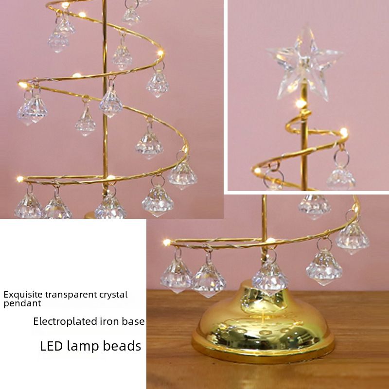 Karácsonyi díszek ajándékbevonat kovácsoltvas fa LED világító kristály karácsonyfa kristály asztali díszek éjszakai fény_voghion.com