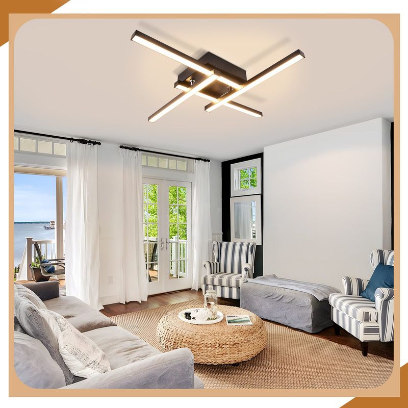 Glitzerlife LED Deckenlampe Deckenleuchte Weiß - Wohnzimmerlampe 24W Modern Design Schlafzimmerlampe 3000K Warmweiß Nicht Überlappend Design Deckenbeleuchtung_voghion.com