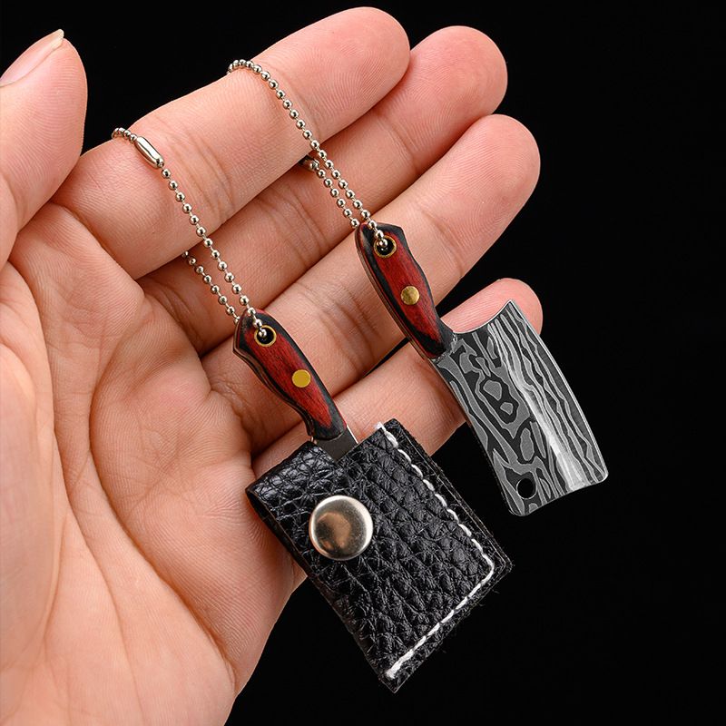 Mini portachiavi con coltellino tascabile - Manico in legno fatto a mano, lama affilata, portafortuna (opzioni oro/argento/colore)_voghion.com