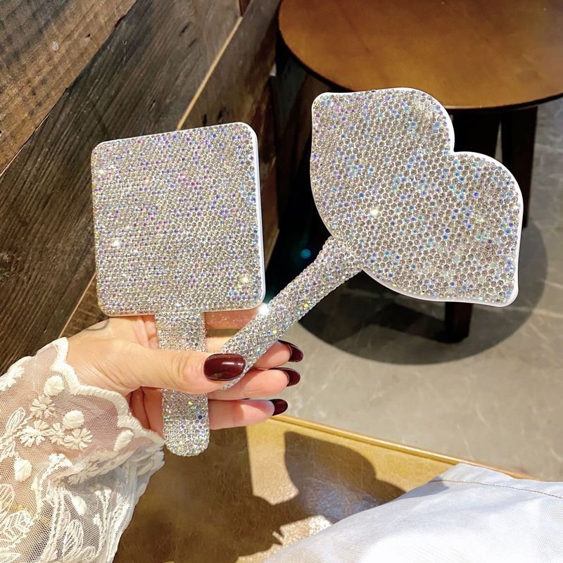 Luxury Diamond Vanity Mirror With Lip Handle – HD Portable Makeup Mirror For Home & Travel (Elegant PU/PS Frame, Non-Electric, Gift-Ready)_voghion.com