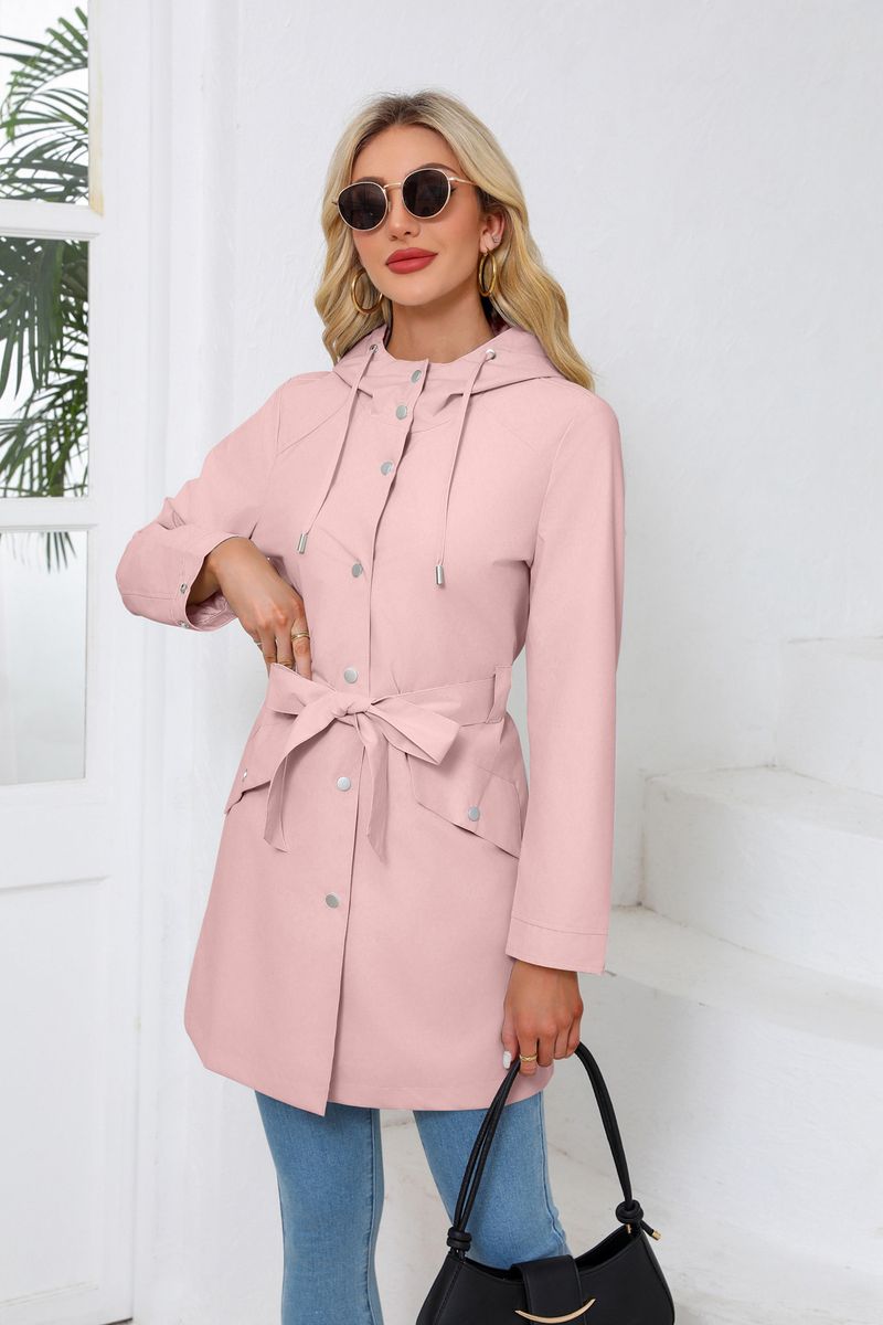 Veste imperméable à capuche avec ceinture pour femme, nouvelle collection printemps et automne 2024, coupe-vent ample et décontracté_voghion.com