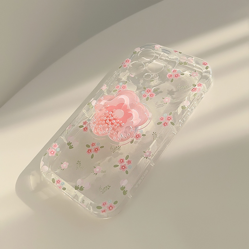 Floral shell is suitable for iphone1315promax mobile phone case 11 quicksand bracket 12 transparent 14 small fresh_voghion.com