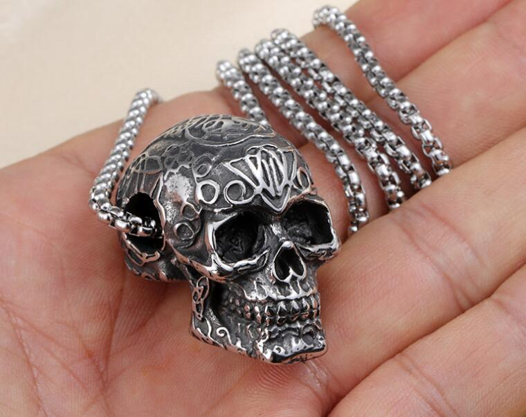 Fashion Men's Stainless Steel Skull Necklace Punk Hip Hop Necklaces for Men Jewelry Creative Accessories Party Gift_voghion.com
