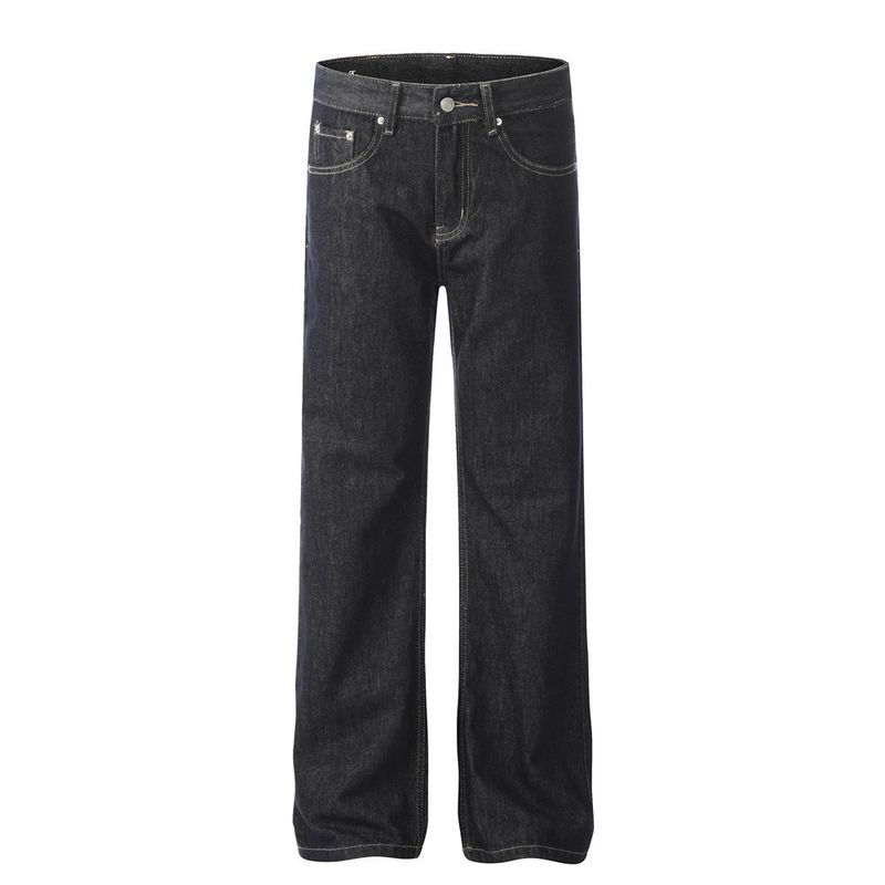 Drapey Floor-Length Straight-Leg Jean Men' Streetwear Trendy Looe Caual Solid Color Veratile Slimming Wide-Leg_voghion.com