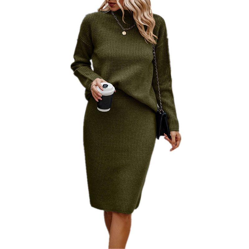 Herbst und Winter Klare Farbe Langarm Mode Halb Stehkragen Pullover frauen Set_voghion.com