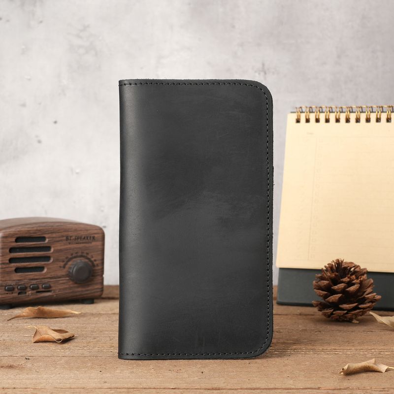 Men's Genuine Crazy Horse Leather Long Wallet Wallet Card Holder Ticket Check Bag Storage_voghion.com