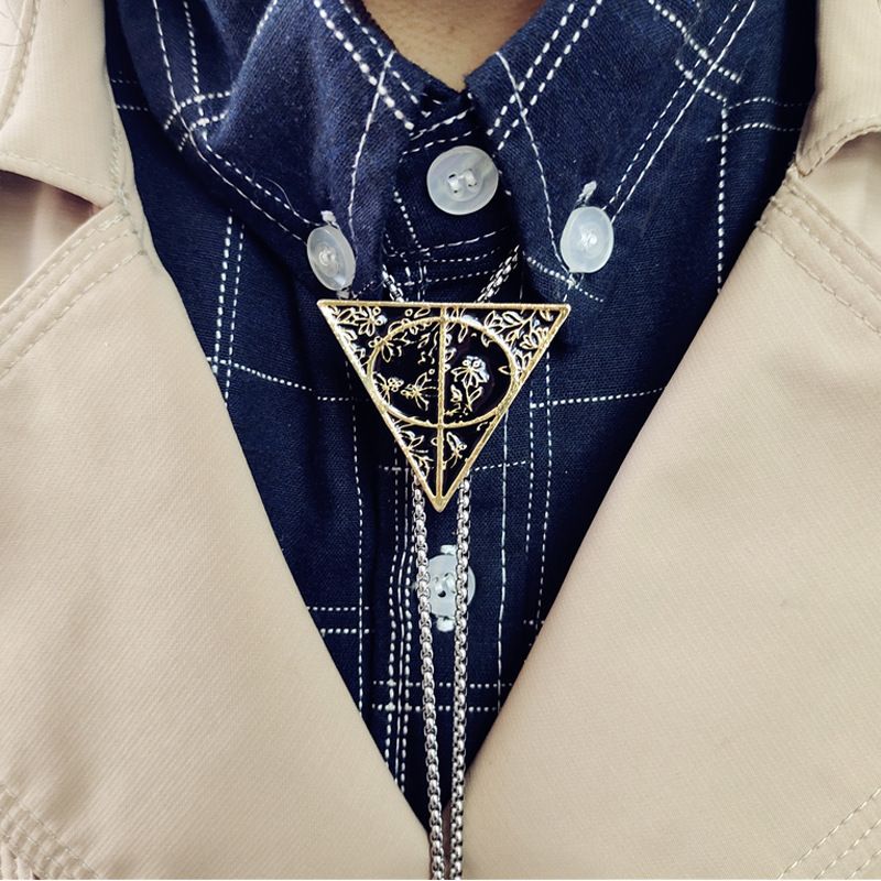 Cravatta in pelle stile dark Potter con tre oggetti sacri, triangolo Bolo per uomo A01B2C59, versione coreana_voghion.com