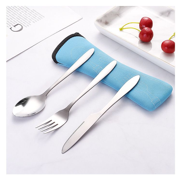 Set regalo di tre pezzi di posate portatili per esterni, coltello da bistecca occidentale in acciaio inossidabile, forchetta, cucchiaio, borsa in tessuto creativo_voghion.com