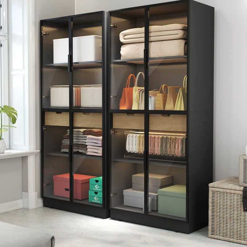 Display Cabinet With Glass Doors, Tall Storage Cabinet With 3 Color Lights, Curio Display Case With 4-Tier Storage Shelves And Drawer For Collectibles, Living Room, Home Office_voghion.com