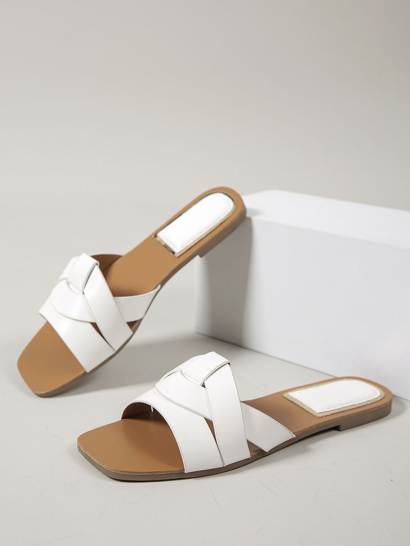 Un nuovo Beach Square Head intrecciato Cross Flat sandali da donna pantofole_voghion.com
