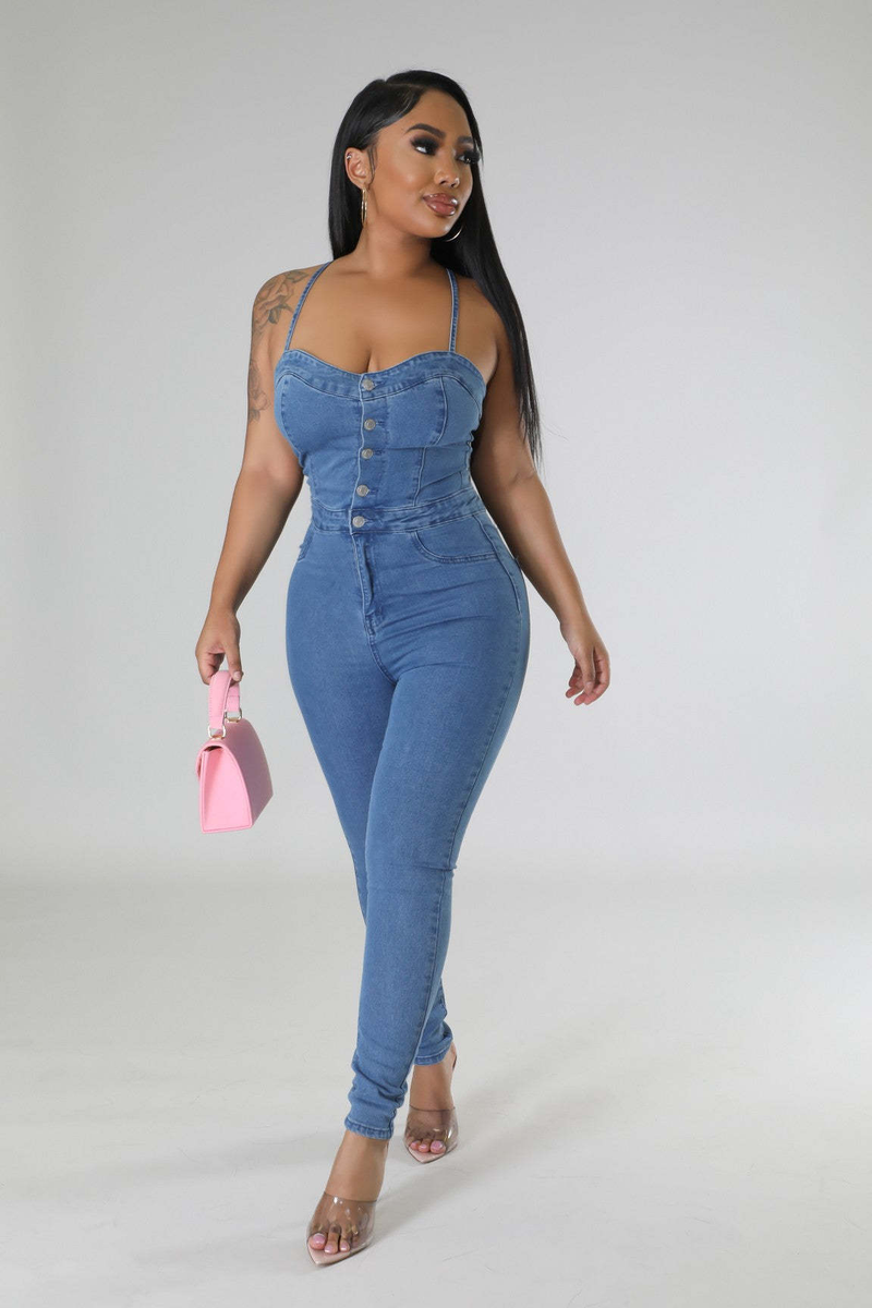 Modischer Slim-Fit-Jeans-Strampler für Damen mit rückenfreiem Verband_voghion.com