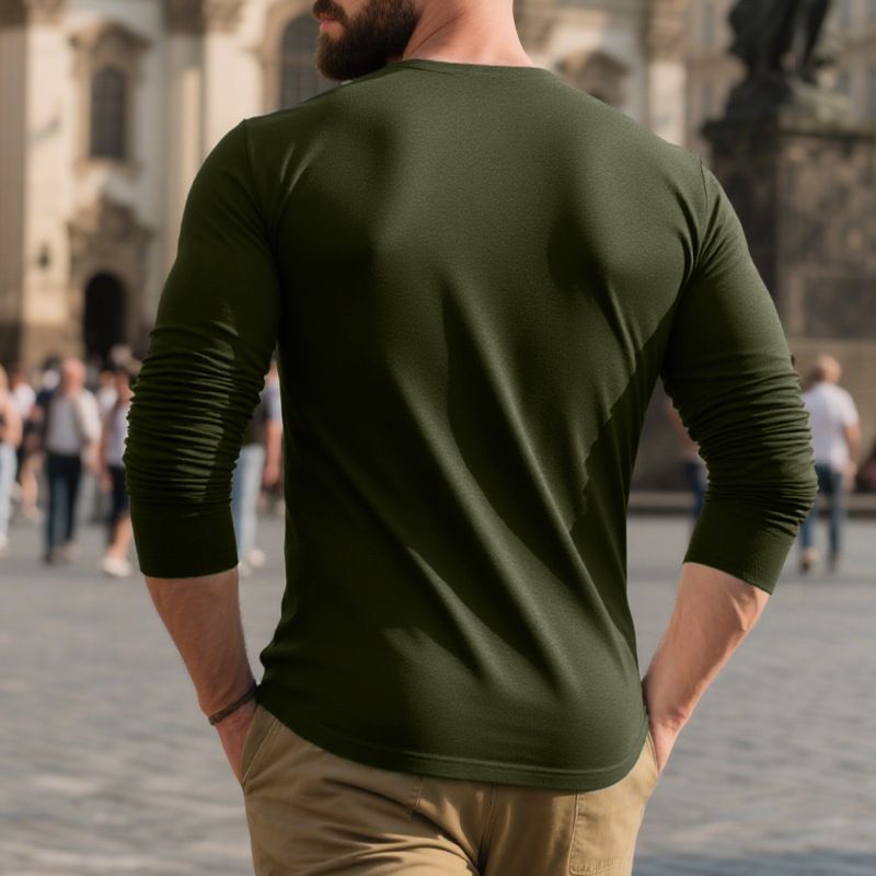 T-shirt da uomo Premium Comfort a maniche lunghe con scollo rotondo - Tessuto morbido e traspirante, vestibilità comoda, colori classici a tinta unita_voghion.com