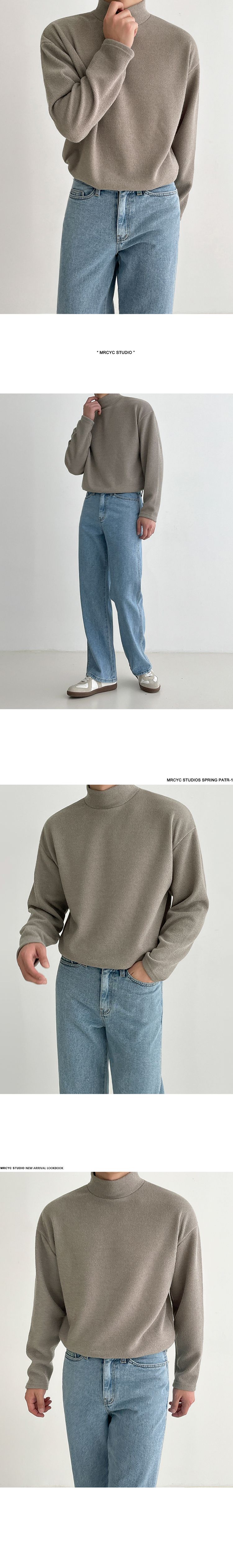 Langarm-T-Shirt mit Stehkragen für Herren im Herbst und Winter, lockerer Trend, dickes, einfarbiges T-Shirt aus reiner Baumwolle_voghion.com