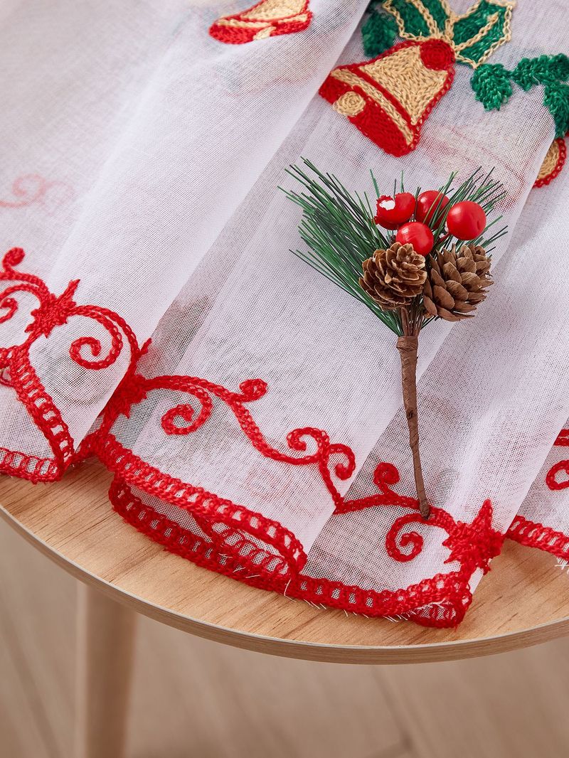 Polyester gordijnen met geborduurde kerstsneeuwvlokken - semi-transparant raampaneel voor woonkamer/slaapkamer (130x214/245cm, roedezak, rood/wit)_voghion.com