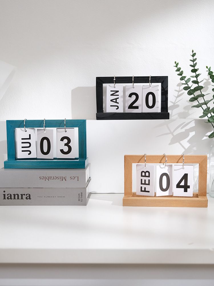Wooden Flip Page Minimalist Home, Study, Dormitory, Desktop, Desk Perpetual Calendar, Props, Decorations,_voghion.com