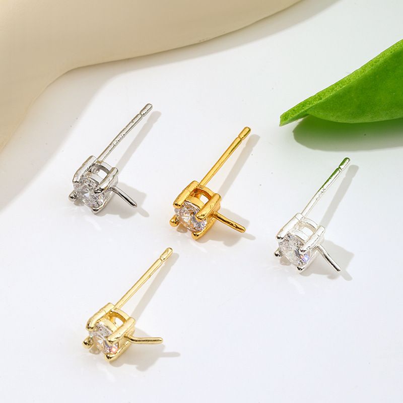 Accessori per orecchini di perle placcati oro e rame, orecchini a bottone con micro pavé di zirconi, orecchini a bottone da principessa, set di gioielli fai da te A68_voghion.com