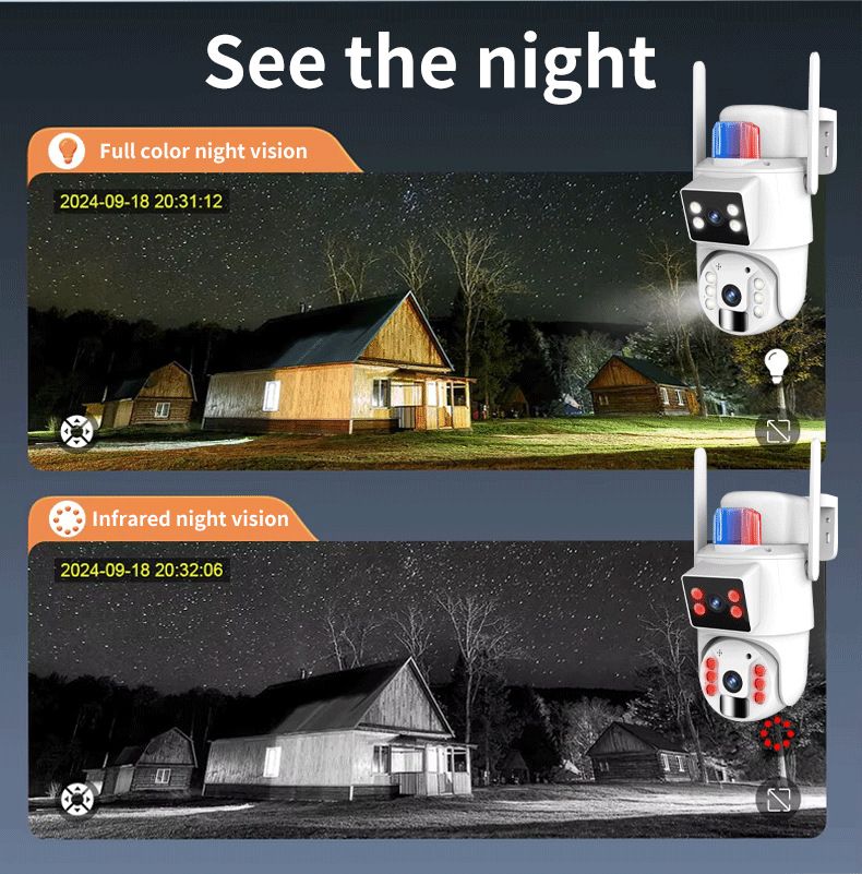 Cámara de seguridad solar: 8 MP, doble lente, a todo color, para exteriores, con intercomunicador de voz inteligente y visión nocturna ultra HD._voghion.com