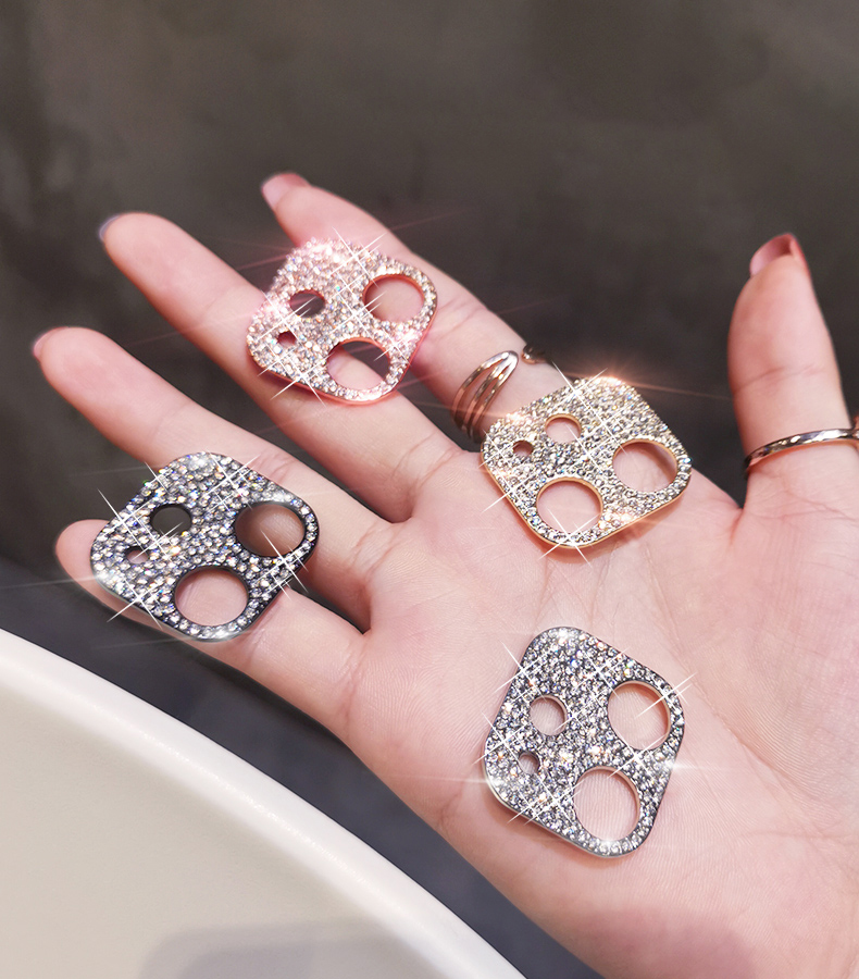 Custodia protettiva per obiettivo della fotocamera con diamante lucido Bling per iPhone 13 12 Mini 11 14 Pro Max Pellicola protettiva per schermo in metallo con strass glitter_voghion.com