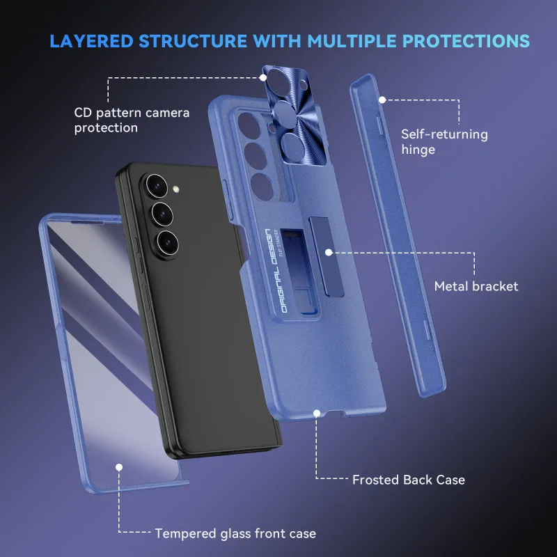 Luxe Full Coverage HD Beschermfolie Matte Scharnierhoes met Standaard Schokbestendige Hoes Funda voor Samsung Galaxy Z Fold 5 5G Hoesje_voghion.com