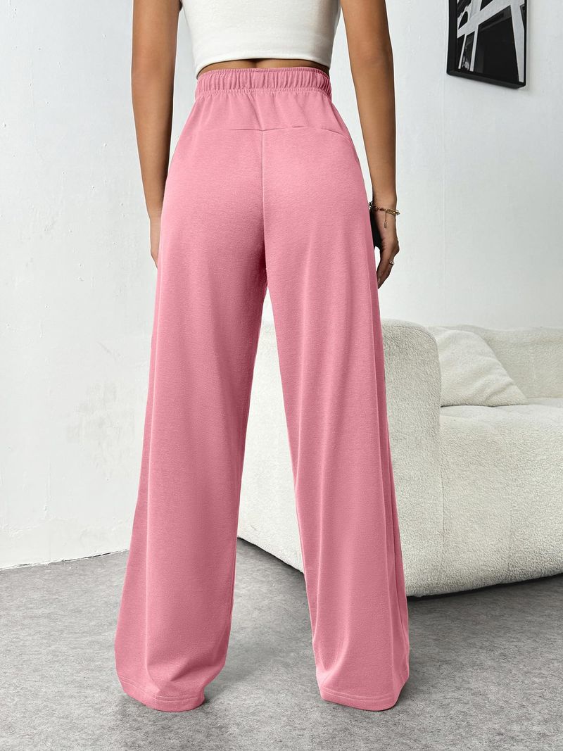 Nuovi pantaloni elastici in vita con tasche laterali, pantaloni della tuta larghi in pile spesso, taglio dritto, tinta unita, pantaloni lunghi da donna_voghion.com