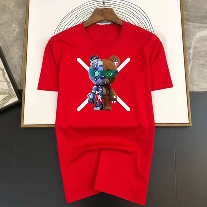 Højkvalitets Bomuld Hot Robot Bear Print T-shirt Mænd Nyt mærke Mode Cool Designer T-shirts Casual Streetwear Toppe_voghion.com