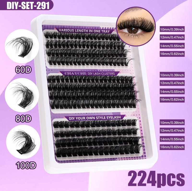 False Eyelashes Diy False Eyelash Extension Kit Single Cluster 10 16mm Length Mixed Eyelashes_voghion.com