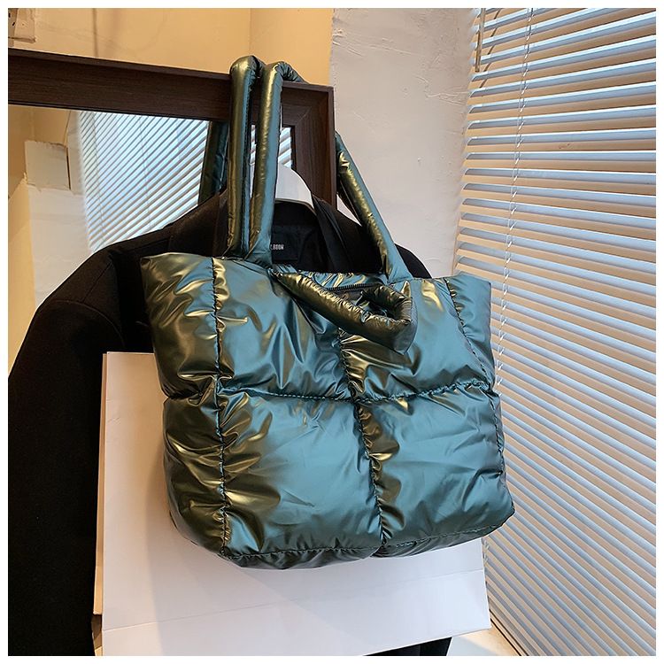 Feather Padded Ladies Quilted Shoulder Bag Women Large Capacity Tote Bags Space Cotton Luxury Brand Handbag Shopper Bag_voghion.com