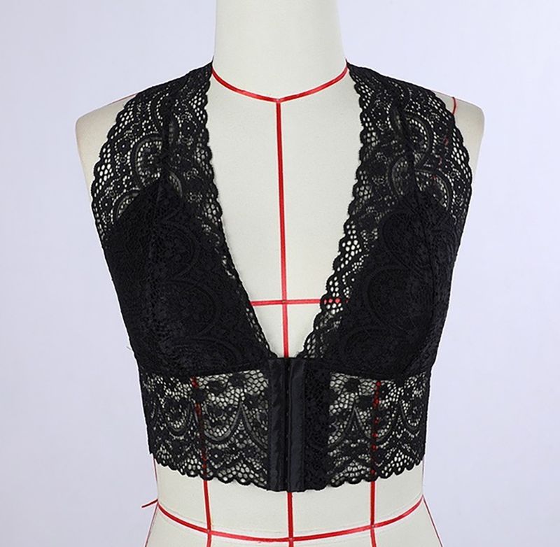 Plus Size Lace Bralette With Front Closure – Sexy Y-Back Underwire Bra, Comfortable Modal Lining, Triangle Cup, S-XXXL (Black/White/Red/Blue)_voghion.com