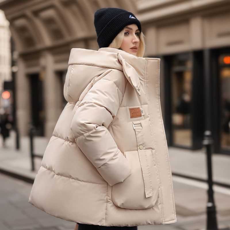 Damen-College-Stil, einfache koreanische Version, mit Kapuze, Stehkragen, wattierte Jacke, Nische, verdickte, wattierte Jacke_voghion.com